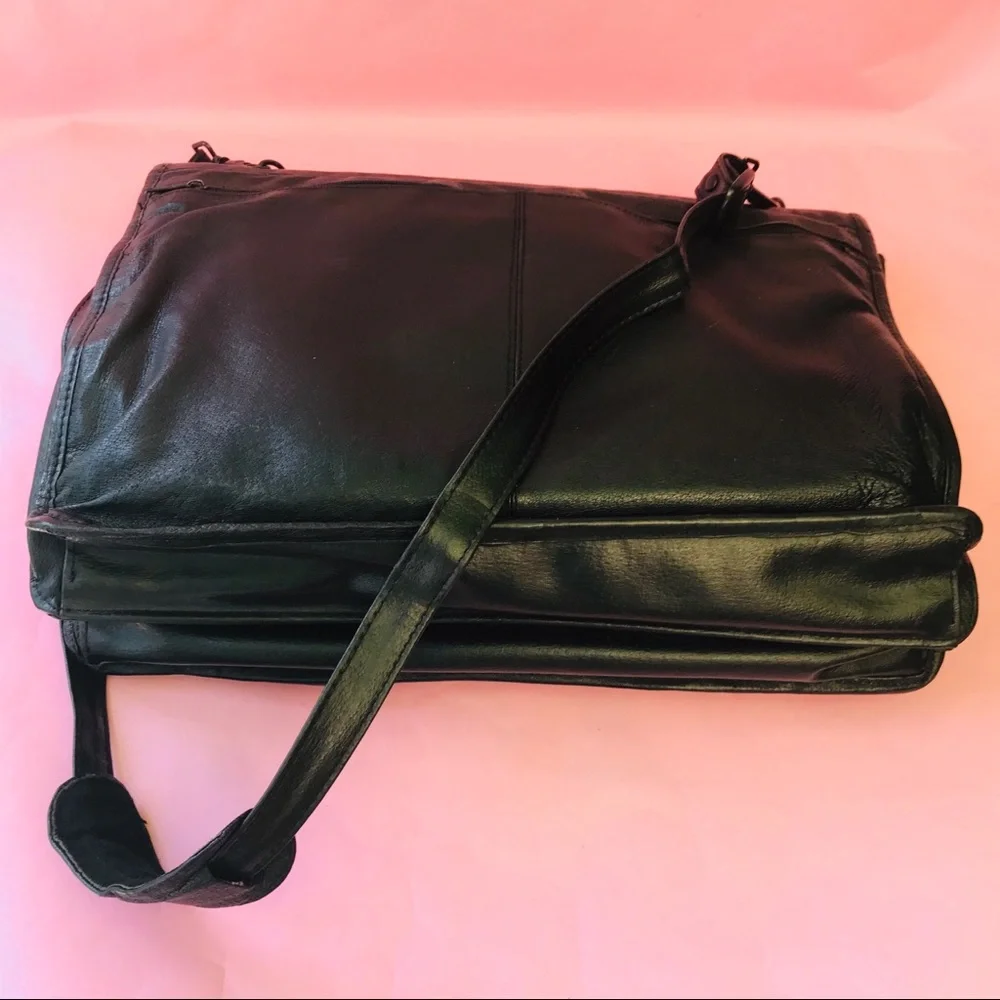 Vintage black leather laptop bag